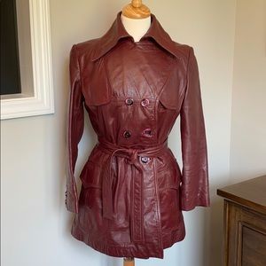 Vintage Etienne Agner Oxblood Red Leather Coat